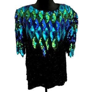 Vintage 100% Silk Blouse Top Sequin Blouse size Small